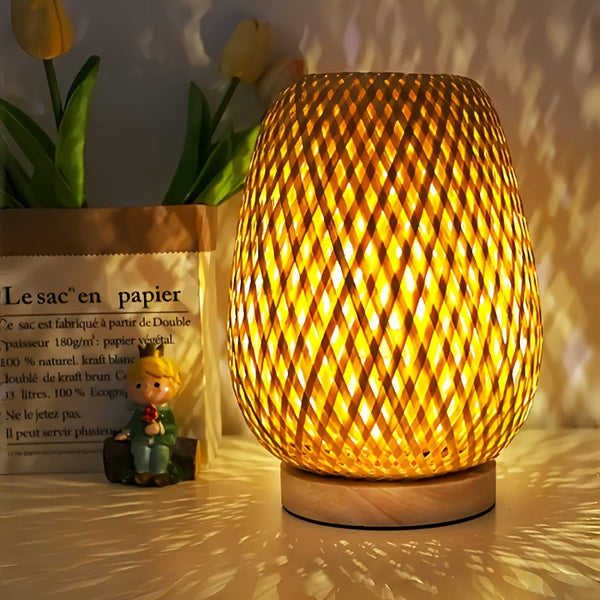 Boho LED Tafellamp – Dimbare Bamboe Nachtlamp voor Gezellige Sfeer in de Slaapkamer