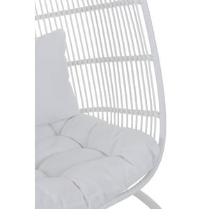 J-Line Hangstoel Ovaal – Staal – Wit – 119×105×193 cm – Luxe loungestoel met kussen