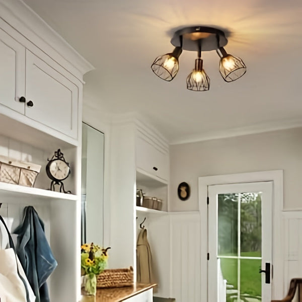 3-Armen Verstelbare Zwarte Plafondlamp – Moderne & Rustieke Verlichting voor Keuken en Gang