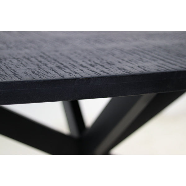 Ronde Eettafel Mangohout – Zwart – Ø140 cm – Industrieel Design met Metalen Kruispoot