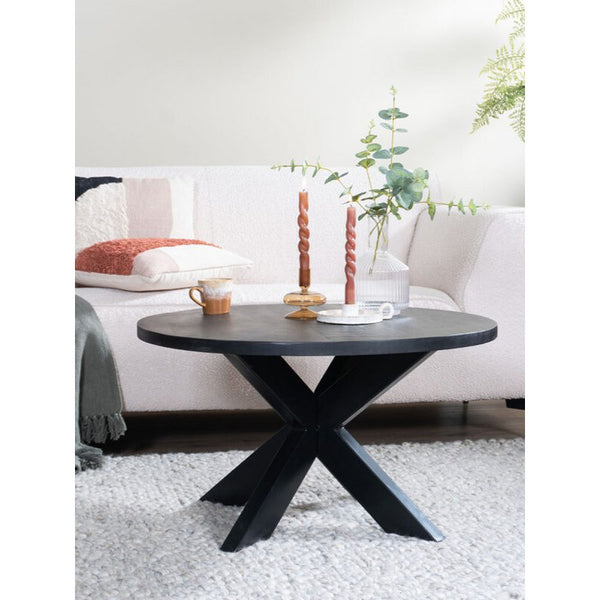 Salontafel Bob – Rond Zwart Mangohout met Spinpoot – Industrieel & Stijlvol Design