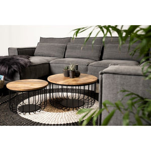 Bijzettafels Rond – Set van 2 – Mangohout & Zwart Metaal – Industrieel Design – Ø60 & Ø45 cm