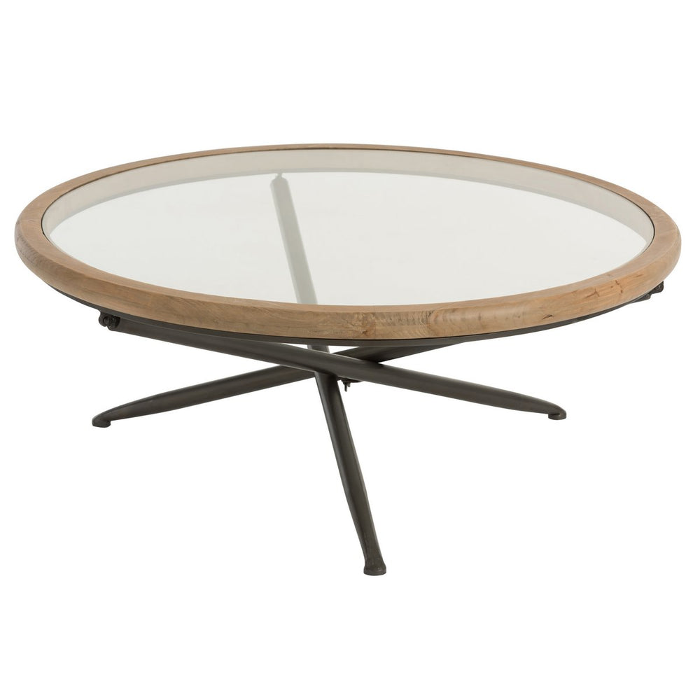 J-Line Salontafel Rond – Hout en Glas met Zwart Metaal – 100 cm