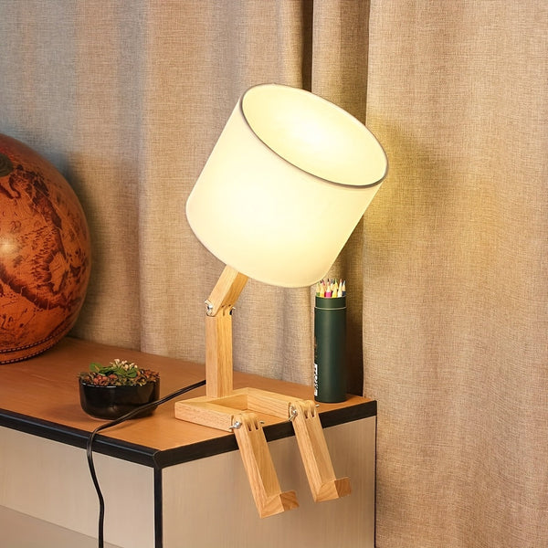 Verstelbare Houten Tafellamp in Robotontwerp – Moderne Woondecoratie & Bureaulicht