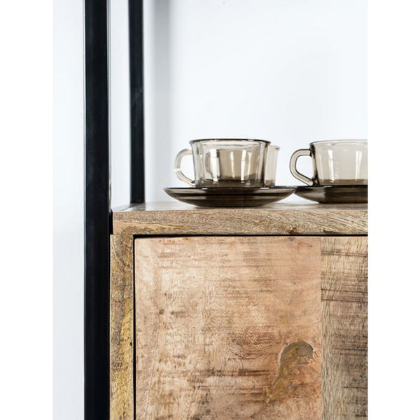 Vakkenkast Cil – Mangohout & Metaal – 200 x 55 cm – Met Deurtje