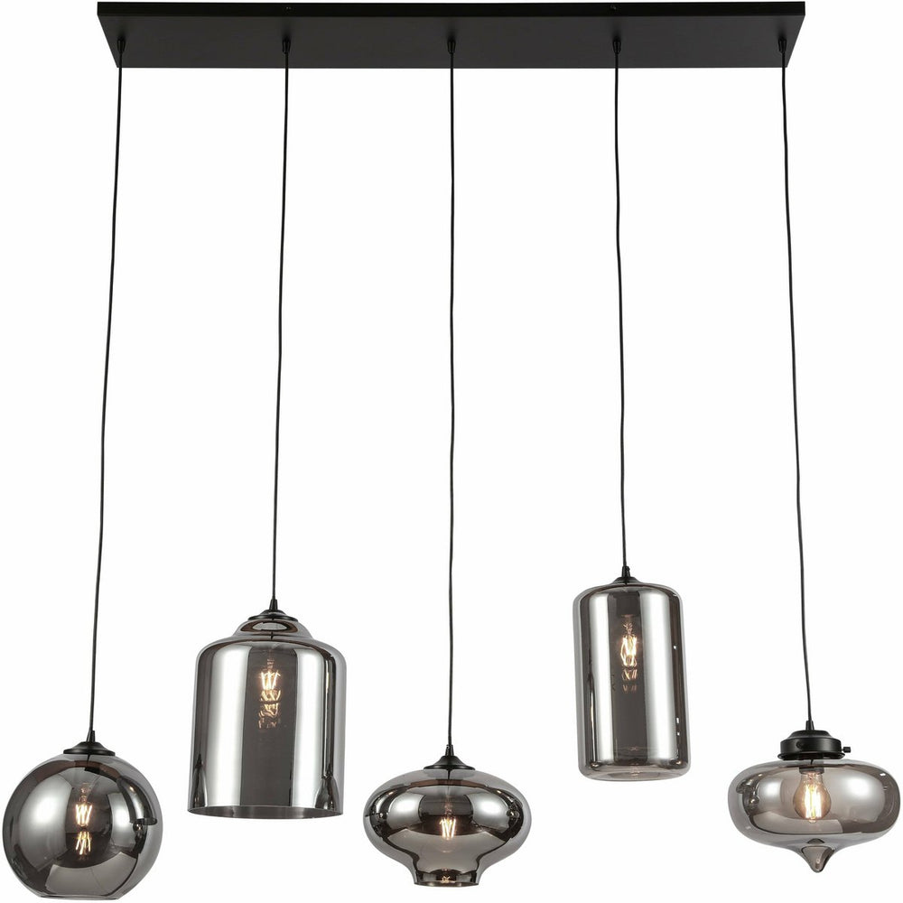Ava Hanglamp – Smoke Glas – 5-Licht Mix – Industrieel Design