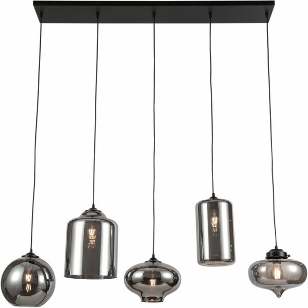 Ava Hanglamp – Smoke Glas – 5-Licht Mix – Industrieel Design