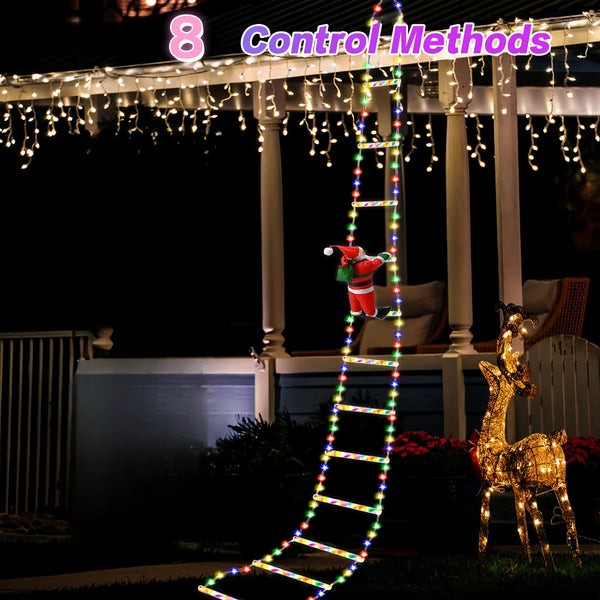 LED Kerstverlichting Santa met Ladder – USB Aangedreven Klimmende Kerstman voor Binnen & Buiten – Multicolor LED Lichtslinger voor Raam, Balkon en Tuin