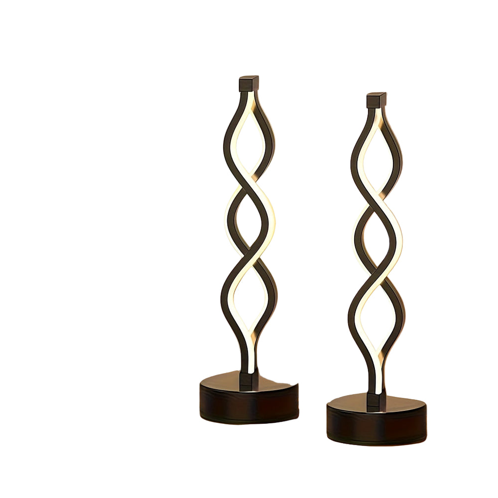 Set van 2 Dimbare Moderne Spiraal LED Tafellampen – USB Aangedreven Minimalistische Bedlampen