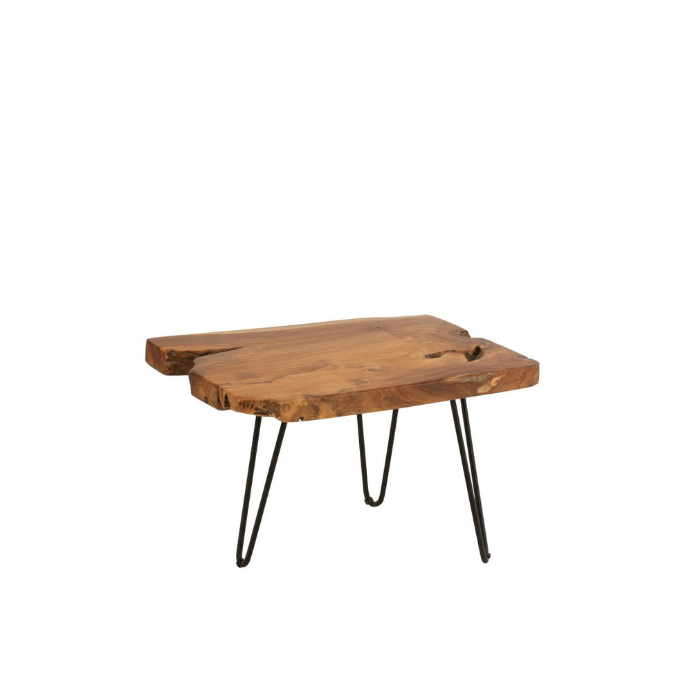 J-Line Bijzettafel Onregelmatig – Hout – Bruin – 60×39×53 cm – Uniek boomstamblad met metalen poten