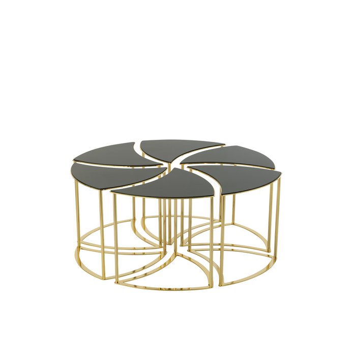 J-Line Tornado Salontafelset van 4 – Goudkleurig Metaal & Zwart Glas – Luxe Design