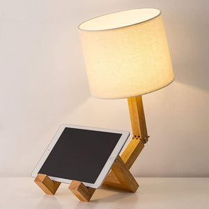Verstelbare Houten Tafellamp in Robotontwerp – Moderne Woondecoratie & Bureaulicht
