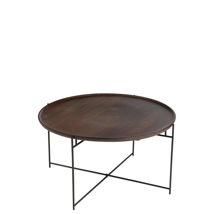 J-Line Salontafel Rond van Mangohout en Metaal – 80 cm – Bruin/Zwart