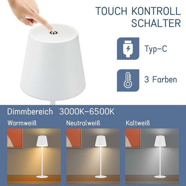 2-Delige Oplaadbare Draadloze LED Touch Tafellamp – Moderne Nachtkastlampen Set