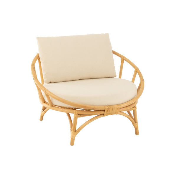 J-Line Stoel Met Kussen Naturel – Rotan – Loungefauteuil in Wit & Bruin