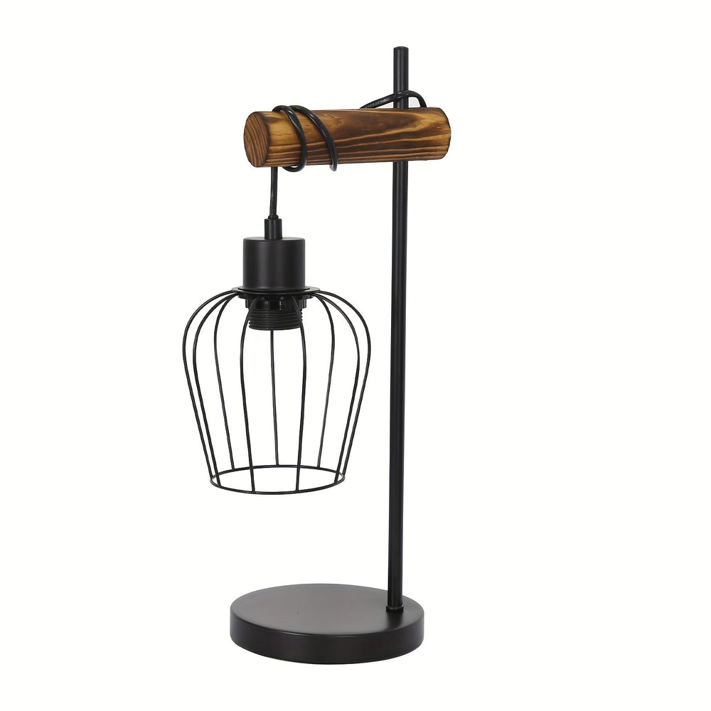 Rustieke Industriële Nachtlamp – Retro Tafellamp met E27 Fitting, 25×16 cm, Metaal & Hout