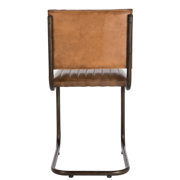 J-Line Retro Eetkamerstoel met Gestreept Cognac Kunstleer en Zwart Frame – 88 cm