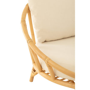 J-Line Stoel Met Kussen Naturel – Rotan – Loungefauteuil in Wit & Bruin