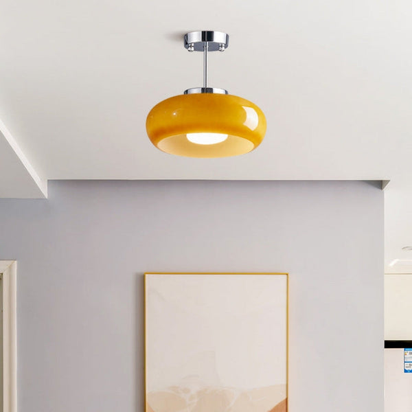 Plafondlamp met Warm Amberglas – Ronde Elegante Woonverlichting
