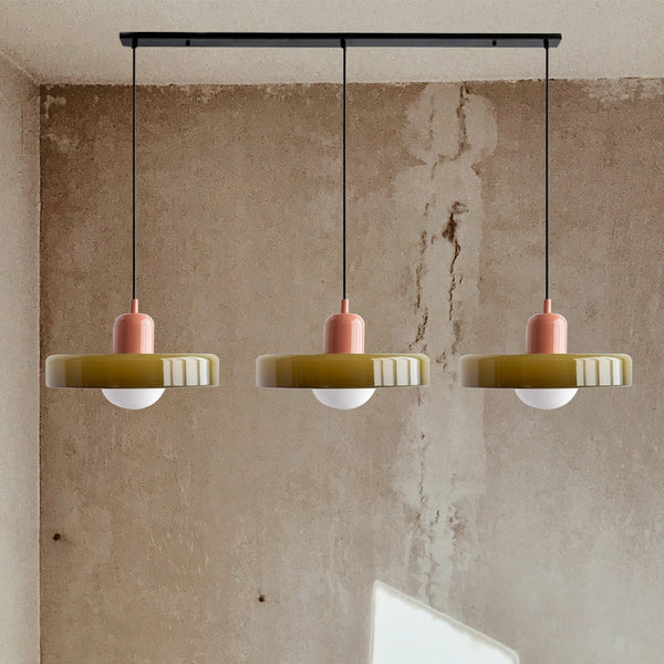 TrioGlow Hanglamp – Stijlvolle Drie Gekleurde Glazen Kappen voor Moderne Verlichting