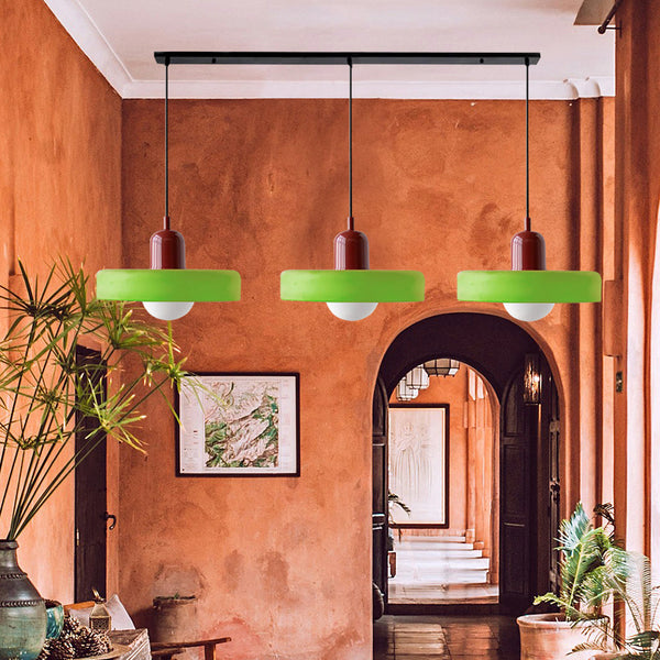 TrioGlow Hanglamp – Stijlvolle Drie Gekleurde Glazen Kappen voor Moderne Verlichting