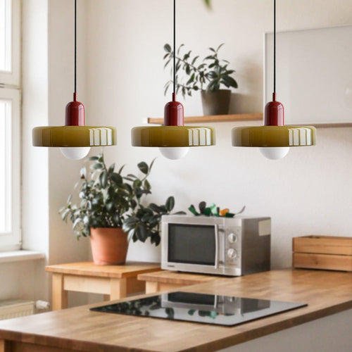TrioGlow Hanglamp – Stijlvolle Drie Gekleurde Glazen Kappen voor Moderne Verlichting