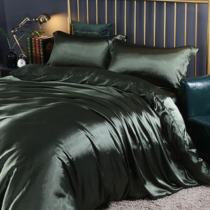 Luxe 4-delige Zijde Satijn Beddenset met Dekbedovertrek, Hoeslaken & Kussenslopen