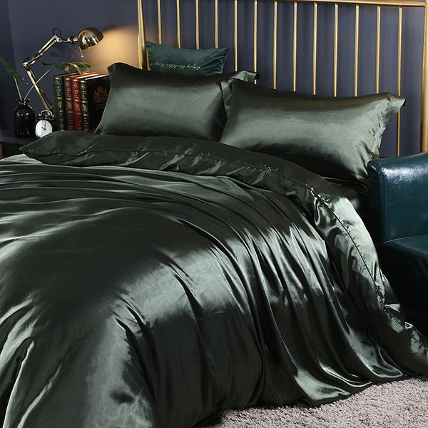 Luxe 4-delige Zijde Satijn Beddenset met Dekbedovertrek, Hoeslaken & Kussenslopen