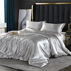 Luxe 4-delige Zijde Satijn Beddenset met Dekbedovertrek, Hoeslaken & Kussenslopen