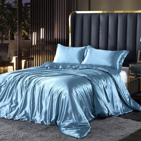Luxe 4-delige Zijde Satijn Beddenset met Dekbedovertrek, Hoeslaken & Kussenslopen