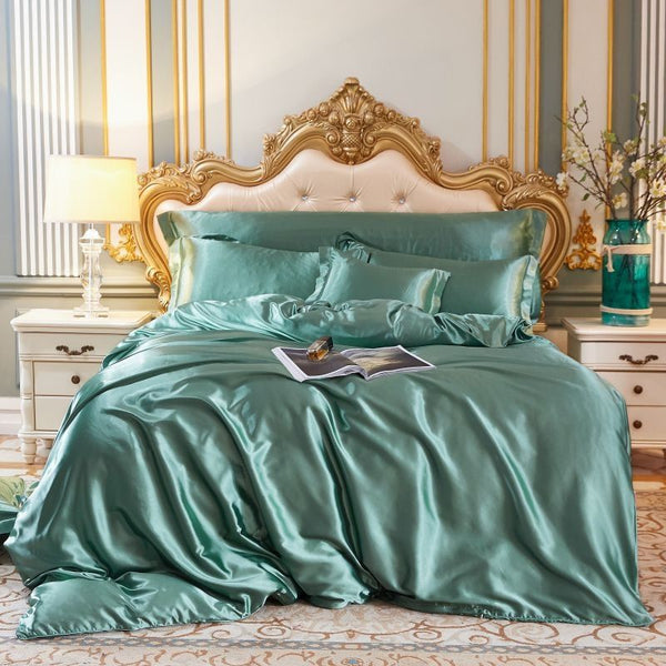 Luxe 4-delige Zijde Satijn Beddenset met Dekbedovertrek, Hoeslaken & Kussenslopen