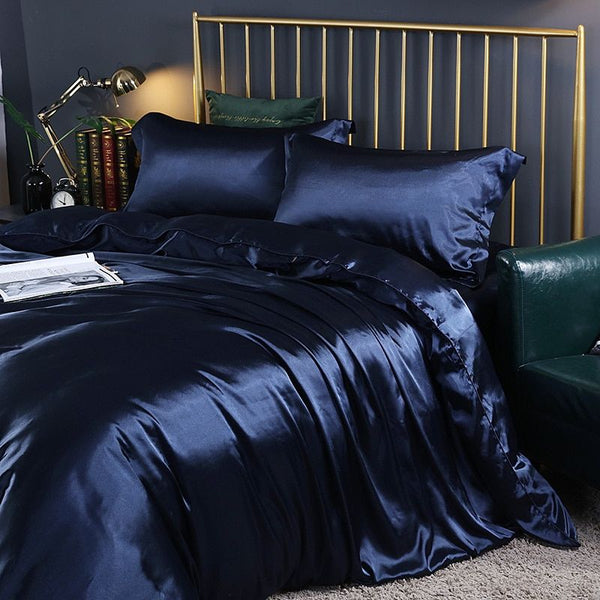 Luxe 4-delige Zijde Satijn Beddenset met Dekbedovertrek, Hoeslaken & Kussenslopen