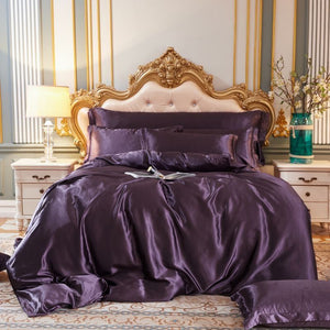 Luxe 4-delige Zijde Satijn Beddenset met Dekbedovertrek, Hoeslaken & Kussenslopen