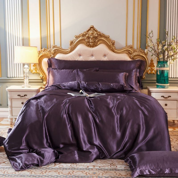 Luxe 4-delige Zijde Satijn Beddenset met Dekbedovertrek, Hoeslaken & Kussenslopen