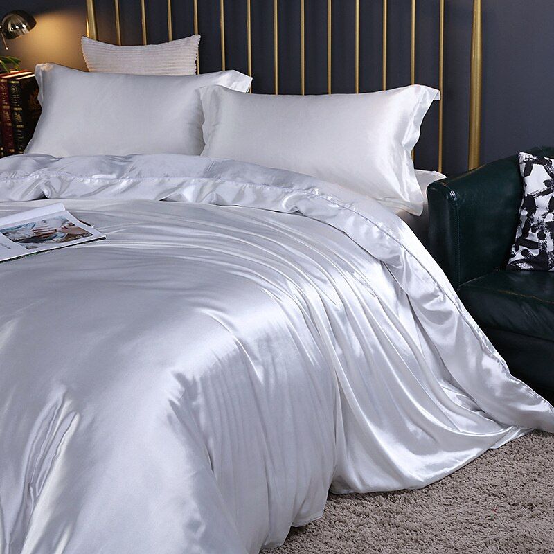 Luxe 4-delige Zijde Satijn Beddenset met Dekbedovertrek, Hoeslaken & Kussenslopen