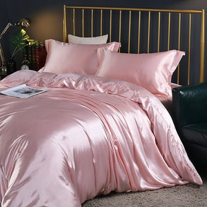 Luxe 4-delige Zijde Satijn Beddenset met Dekbedovertrek, Hoeslaken & Kussenslopen
