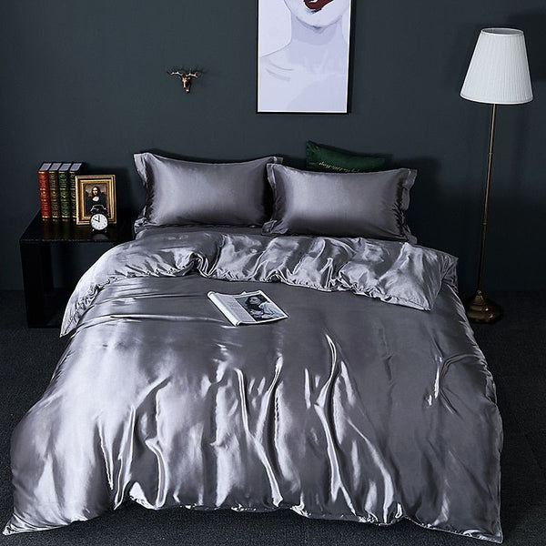 Luxe 4-delige Zijde Satijn Beddenset met Dekbedovertrek, Hoeslaken & Kussenslopen