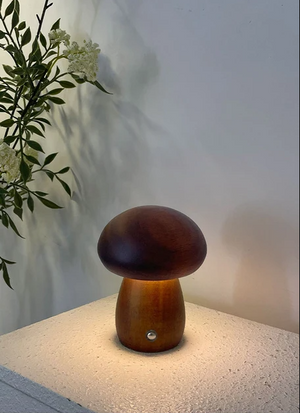MiroBlüte Oplaadbare Paddenstoel Tafellamp – Houten Accenten, Zacht Warm Licht voor Woondecoratie