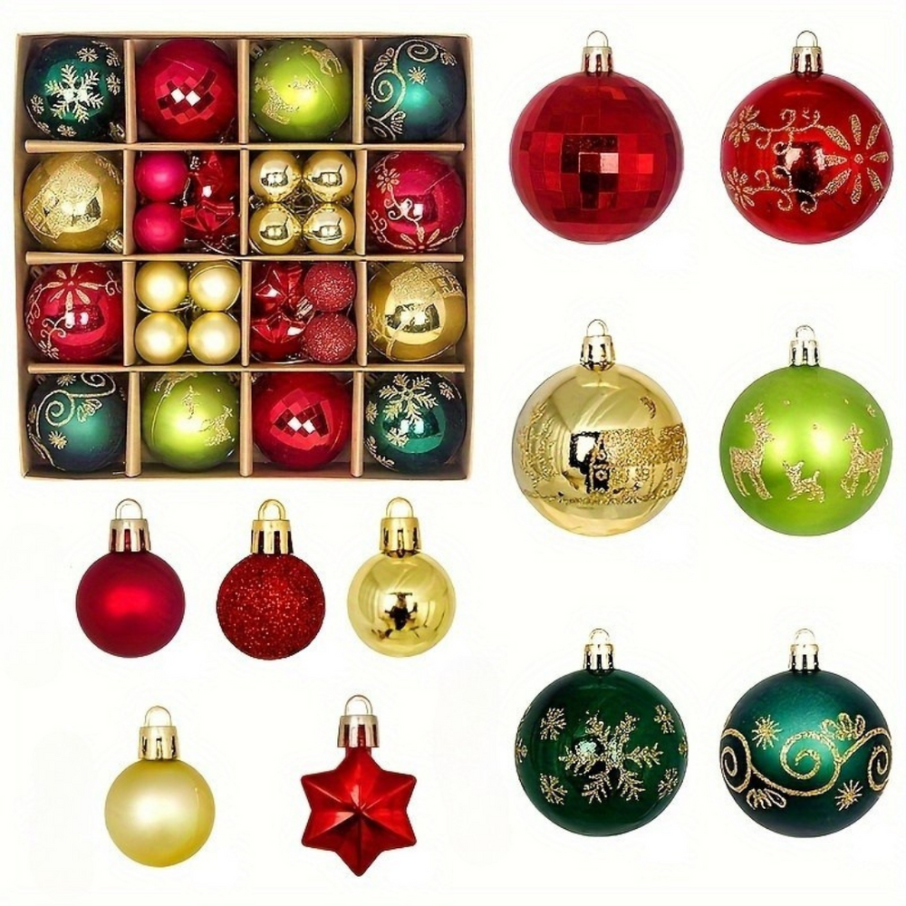 Kerstboomversiering Set – 24-delige kerstballen set met glanzende, matte en glinsterende afwerkingen – Ideaal voor kerstboom, krans en feestdecoratie
