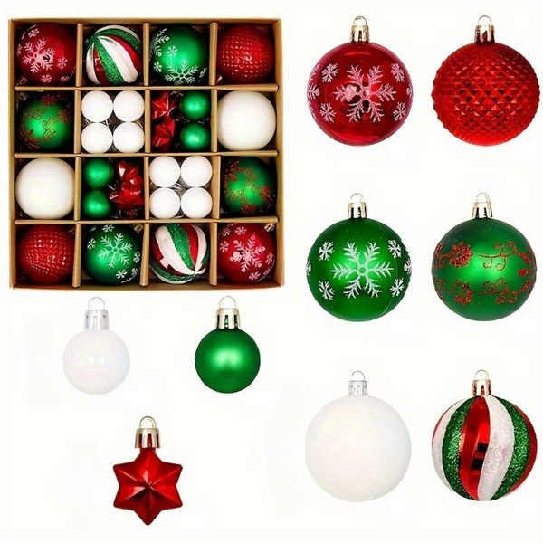 Kerstboomversiering Set – 24-delige kerstballen set met glanzende, matte en glinsterende afwerkingen – Ideaal voor kerstboom, krans en feestdecoratie