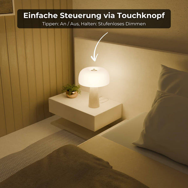 Lyra Tafellamp Elegante Travertin Voet & Handgeblazen Opal Glas