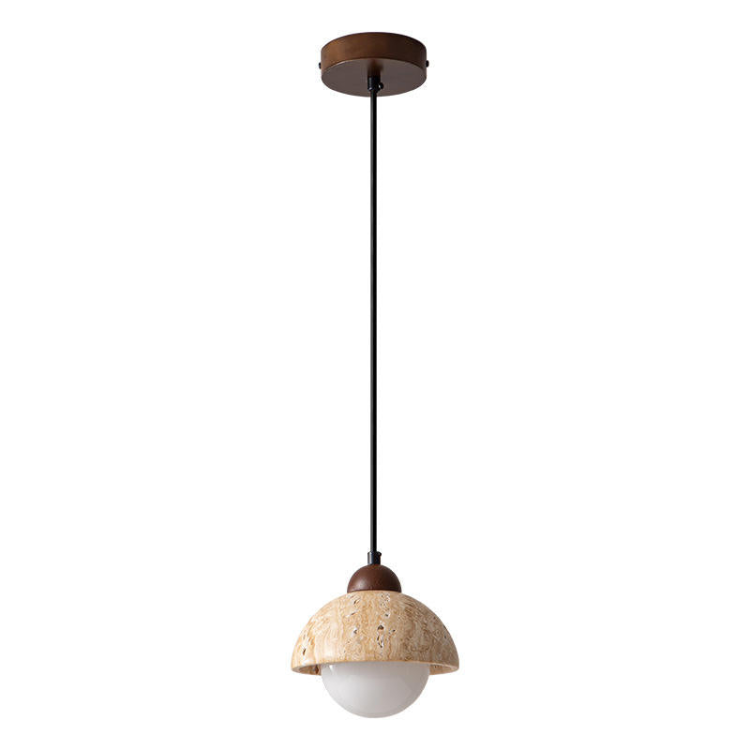 Elegante Houten en Natuurmarmeren Hanglamp – Minimalistische Woonverlichting