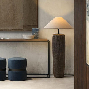 Vloerlamp met Organische Vorm van Hout en Linnen – Japandi Stijl Verlichting