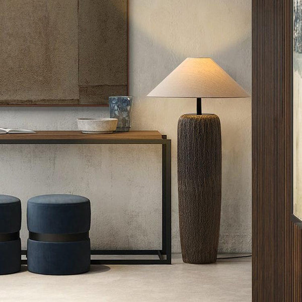 Vloerlamp met Organische Vorm van Hout en Linnen – Japandi Stijl Verlichting