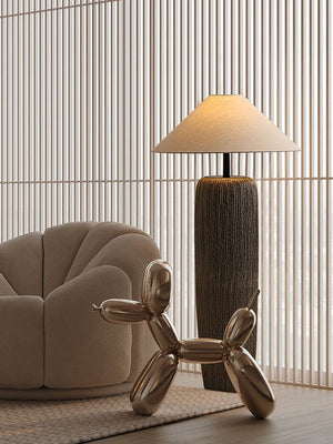 Vloerlamp met Organische Vorm van Hout en Linnen – Japandi Stijl Verlichting