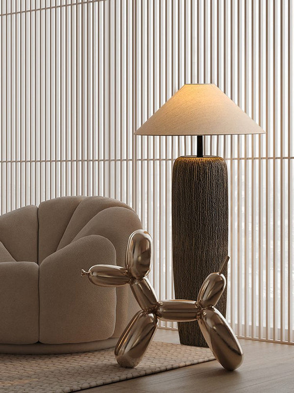 Vloerlamp met Organische Vorm van Hout en Linnen – Japandi Stijl Verlichting