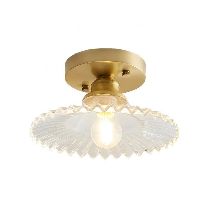 Retro Geribbelde Plafondlamp met Helder Glazen Koepel – Vintage Stijl Verlichting