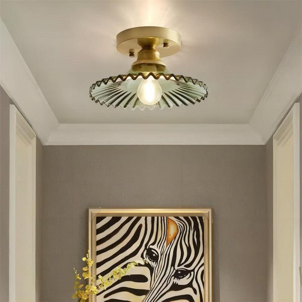 Retro Geribbelde Plafondlamp met Helder Glazen Koepel – Vintage Stijl Verlichting