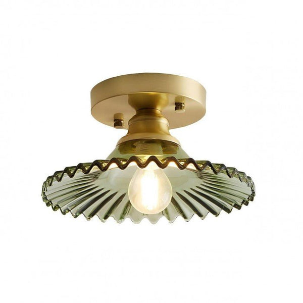 Retro Geribbelde Plafondlamp met Helder Glazen Koepel – Vintage Stijl Verlichting