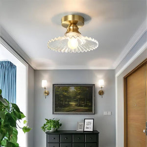Retro Geribbelde Plafondlamp met Helder Glazen Koepel – Vintage Stijl Verlichting